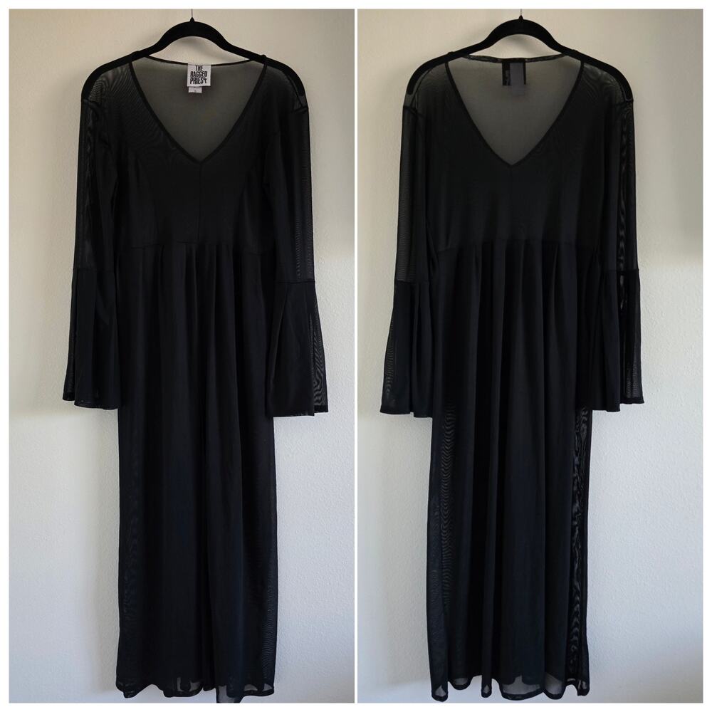 The Ragged Priest Black Sheer Bell Sleeve Midi Dress Size S Layered Whimsigoth - Picture 4 of 5